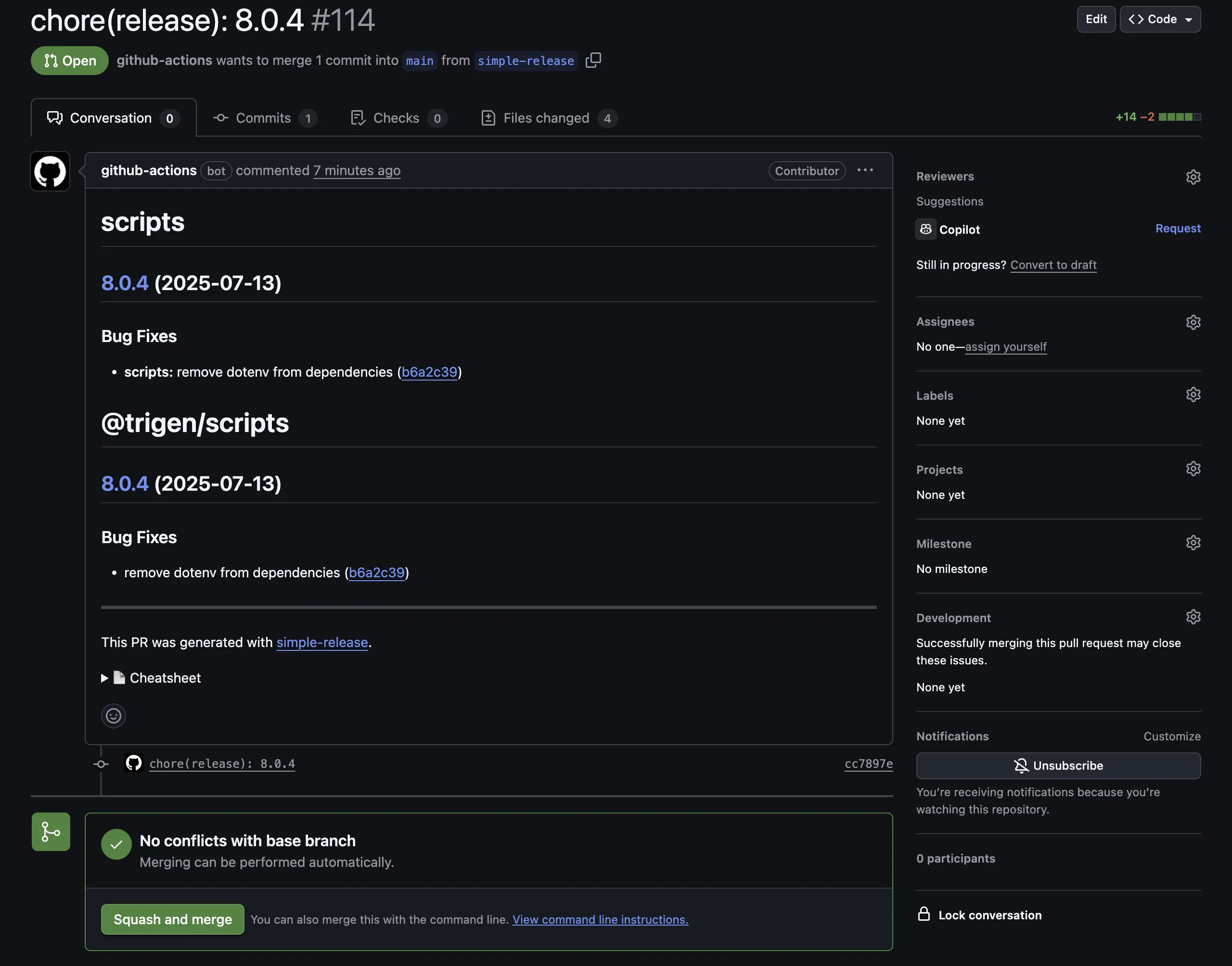 Release pull request created by the action